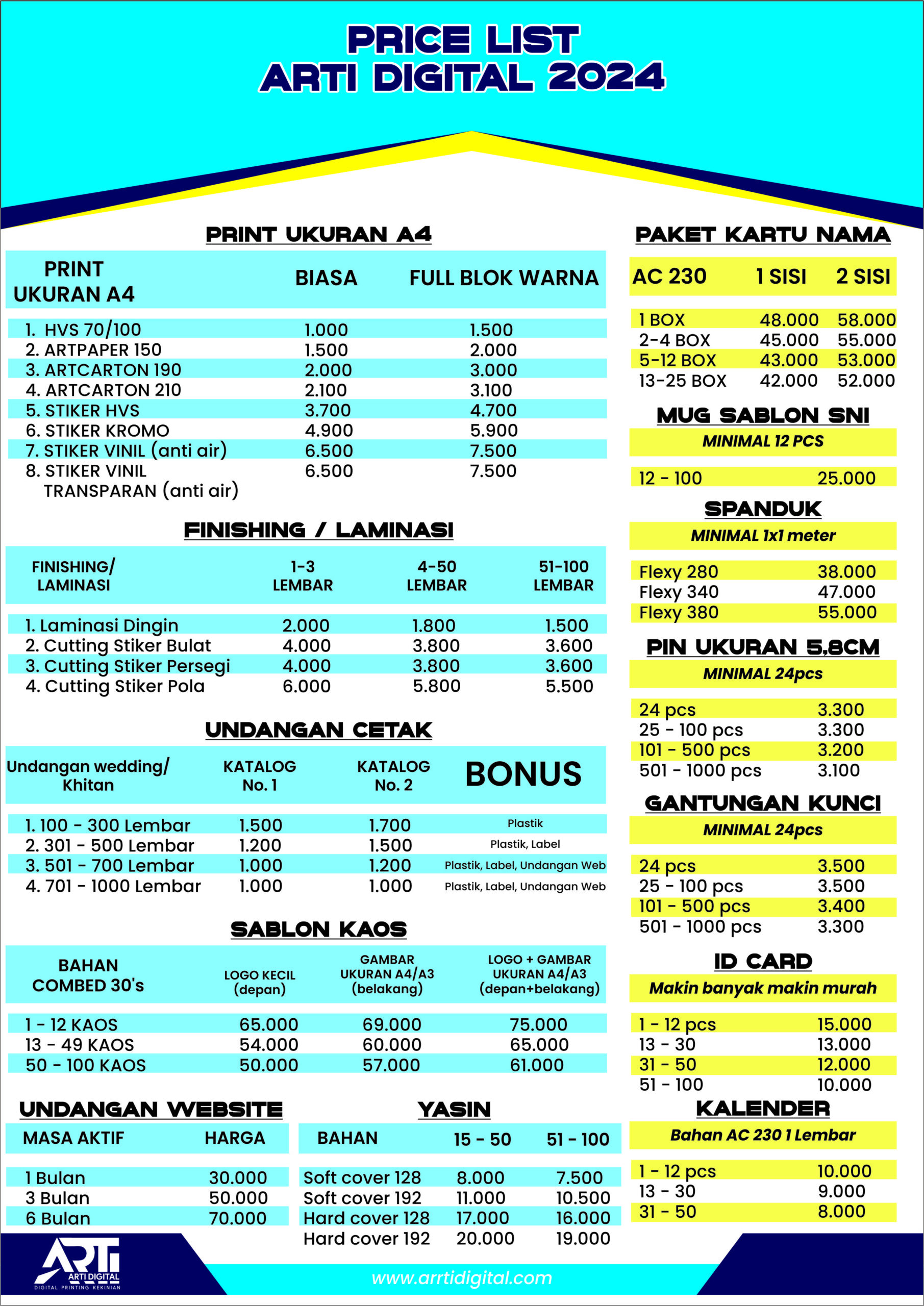 Price list 2024 ARTI DIGITAL